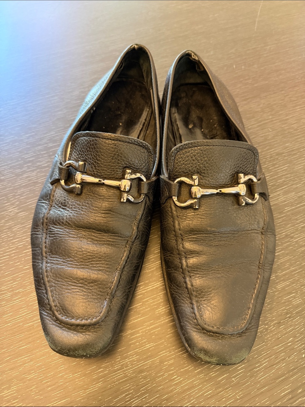 Salvatore Ferragamo Black Leather Horsebit Loafers MENS 9D